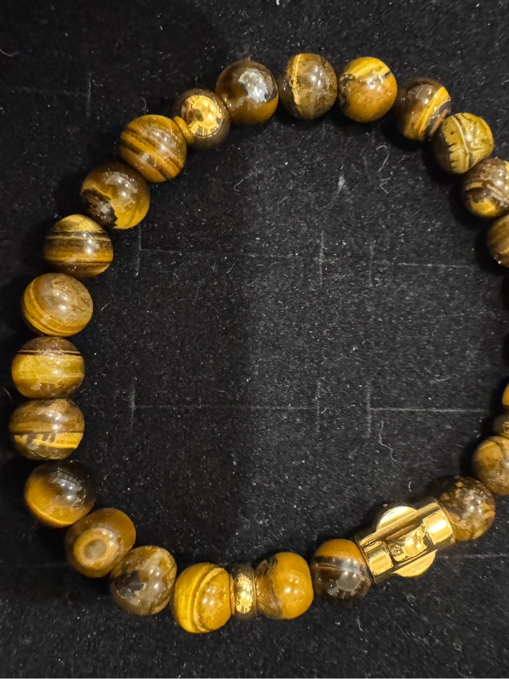 Tiger’s Eye Beaded Necklace Brown Gold Round Stone Beads Gold Tone Clasp